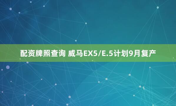 配资牌照查询 威马EX5/E.5计划9月复产